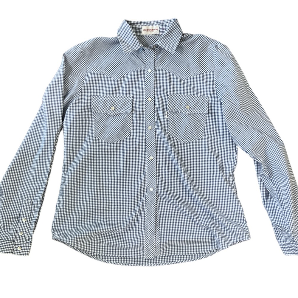 Vintage Levi’s blue and white long sleeve Pearl snap button up size m